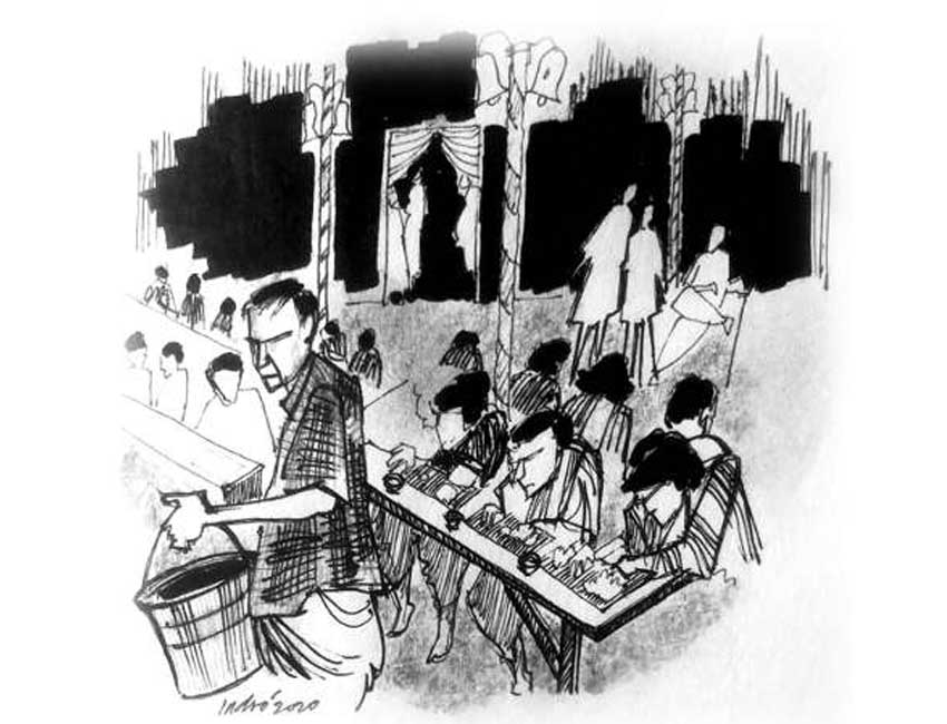 Bengali food being served at the wedding