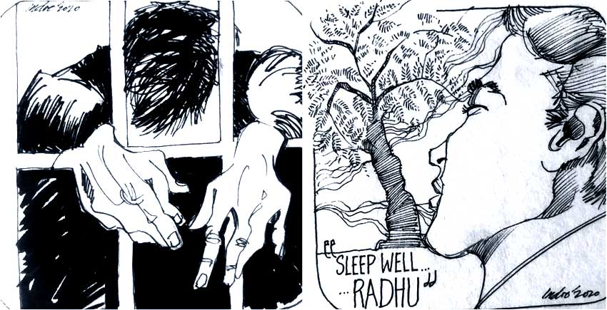 Radhu's spirit lookinf through the window