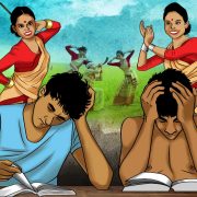 Debraj and Shankar doing their last minute study for the exam while bihu images coming in their mind