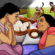 Mona Jethai telling Sona how she used to celebrate the Rongali Bihu and Pohelaa Boishak together