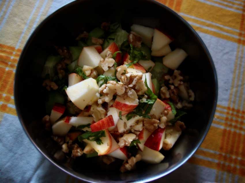 Cucumber, Apple, Walnut Salad with Basil