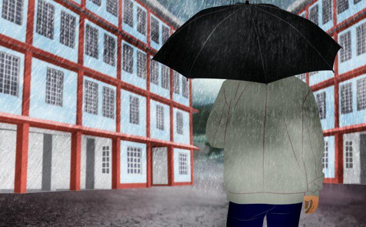 Ashutosh going to his college on a rainy day