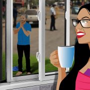 Rihaa watching a man praying to a pillar