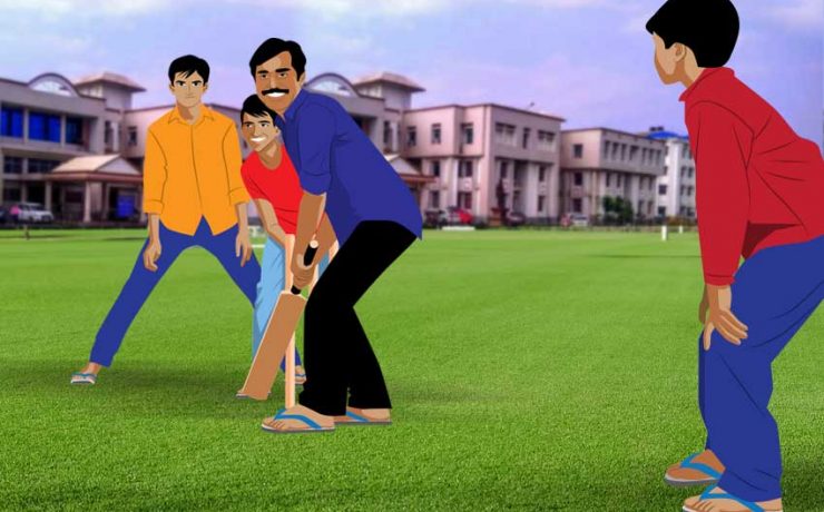 Ratul Da playing cricket with the kids