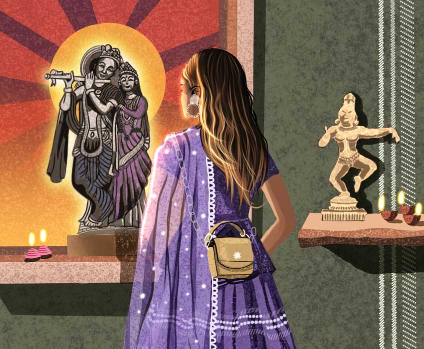 Krishna Priya with the Radha Krishna Idol