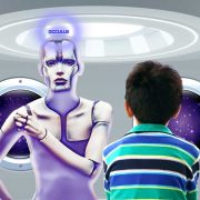 Alien talking to a boy