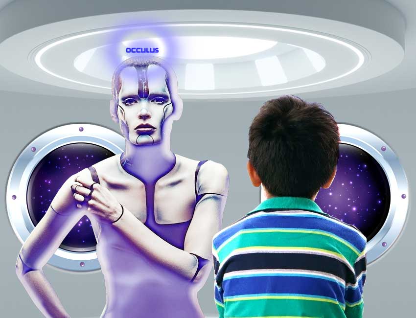 Alien talking to a boy