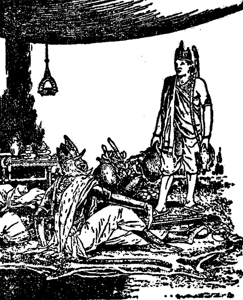 The original illustration from the book Hanuman er Sopno