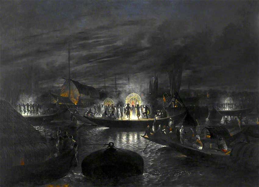 George Gidley . Durga puja being celebrated across river hooghly 1875 . Sources tumblr.com